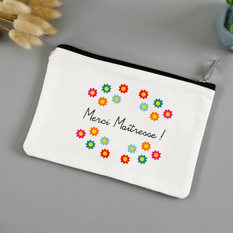 Teacher's Day Gift Thank You Mistress Print Makeup Pouch Zipper Lipstick Storage Women Canvas Cosmetic Bag Teacher Clutch Bag