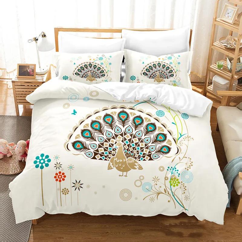 Peacock Feather Bedding Set Peacock Duvet Cover Set Single Double King For Adult Women Microfiber Comforter Cover Bedroom Decor