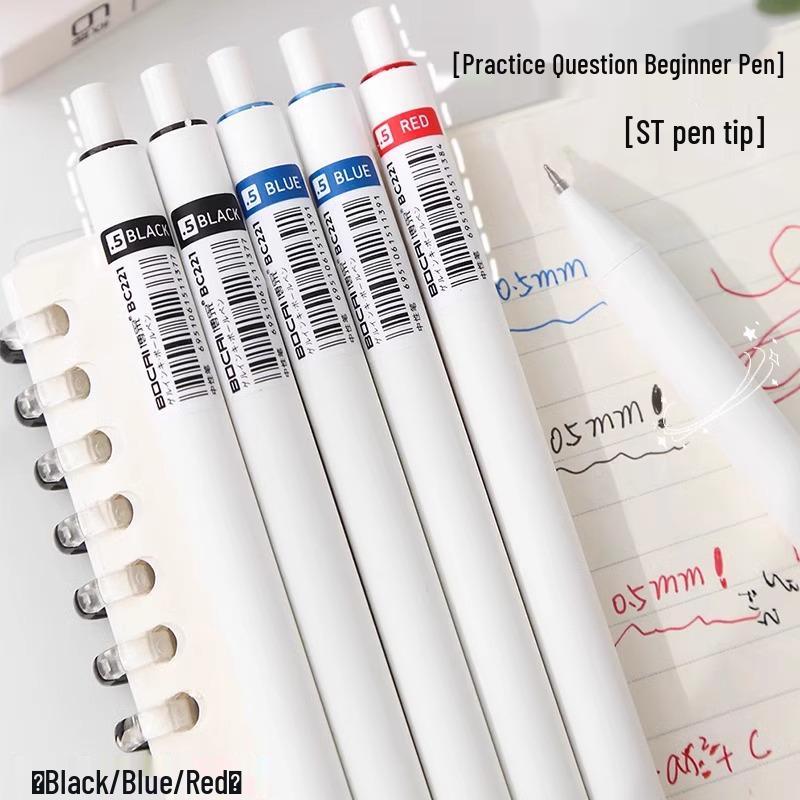 Neutral Practice Pen Set - 10 Pens (Black, Blue, Red) with Black Push-Type Refills