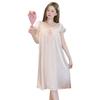 French Court Style Pajamas Women's Spring and Autumn Ice Silk Long Nightgown with Chest Pad Summer Pure Desire Style Sexy Lace Long Dress