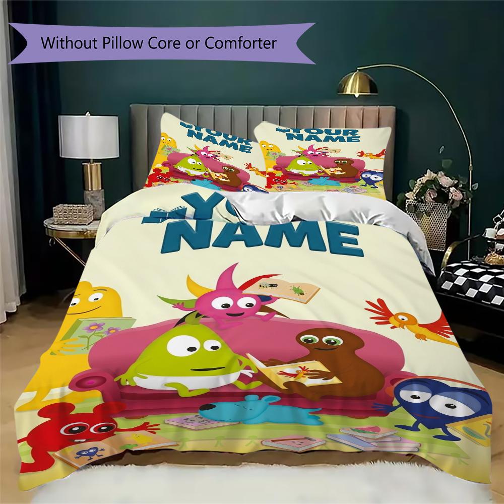 Custom Name Babblarna Bedding,Quilt Set Quilt Cover Pillowcase Home Birthday Gift(1 * Duvet Cover + 2 * Pillowcase, Without Core)_xia