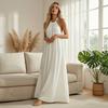 Rochie Maxi de Vară din In pentru Femei cu Gât Halter, Fără Mâneci, Linie A, Largă, Casual, Lungă, Rochie de Soare Floare pentru Plajă