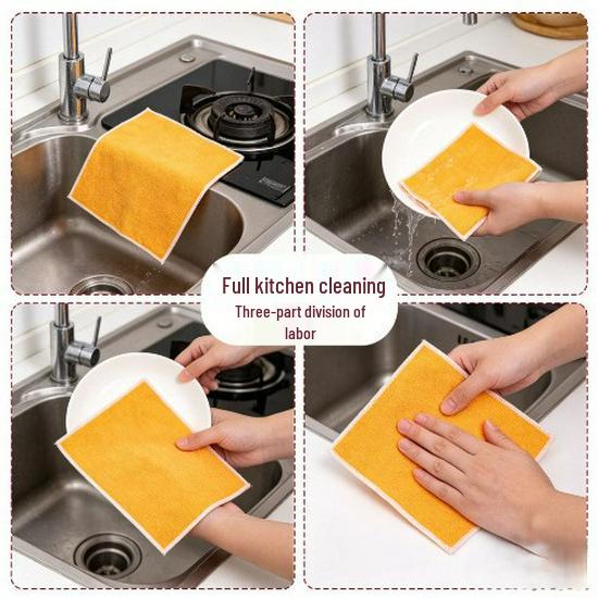 Thick Non-Stick Bamboo Fiber Dishwashing Towel - Absorbent & Lint-Free