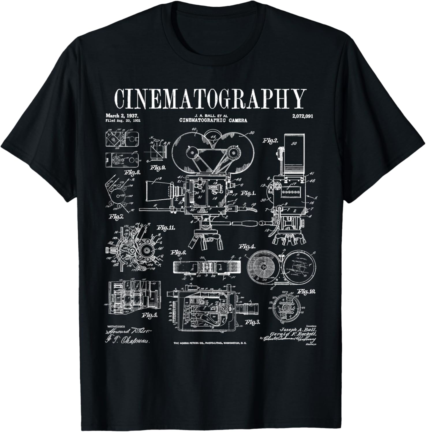 Cinematography Movie Film Camera Vintage Patent Print T-Shirt S разноцветный
