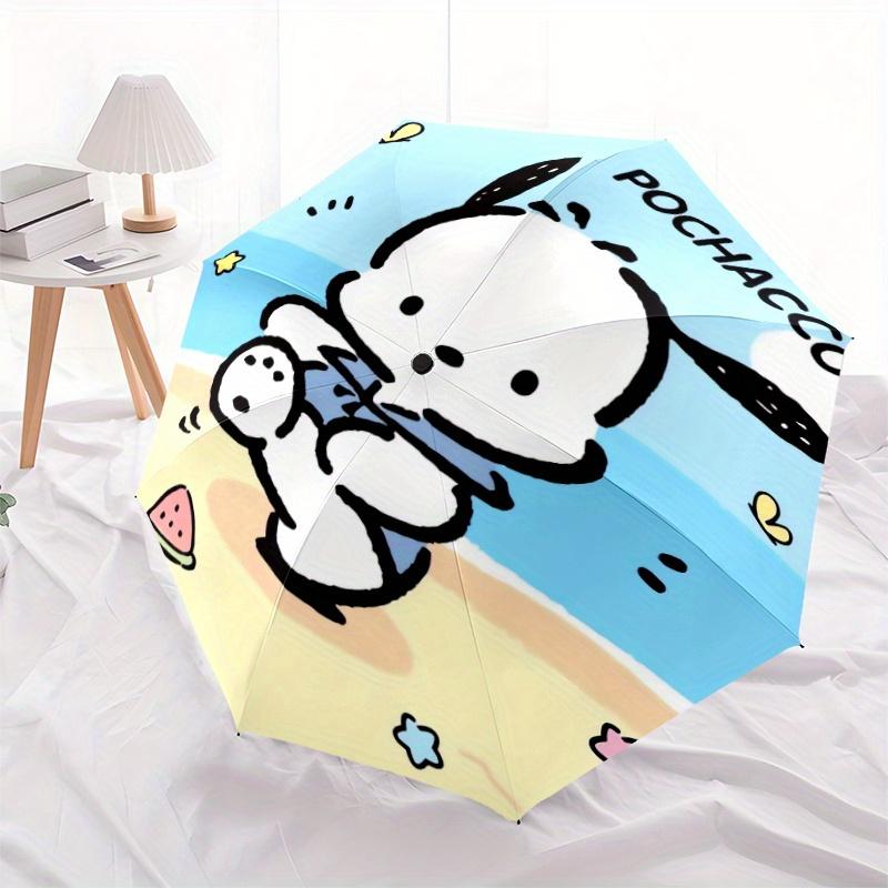 Beach Pochacco Cartoon Umbrella, Portable 3-Fold Compact Umbrella, Suitable for Camping, Hiking and Travel, Ideal Easter Birthday Gift for Family and