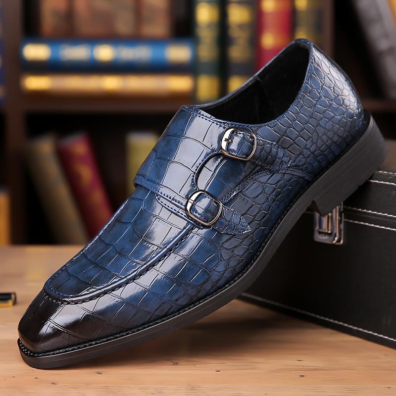 New Men's Pointed Alligator Pattern Casual Shoes Male Monk Strap Loafer Wedding Dress Homecoming  Formal Wedding Formal Footwear