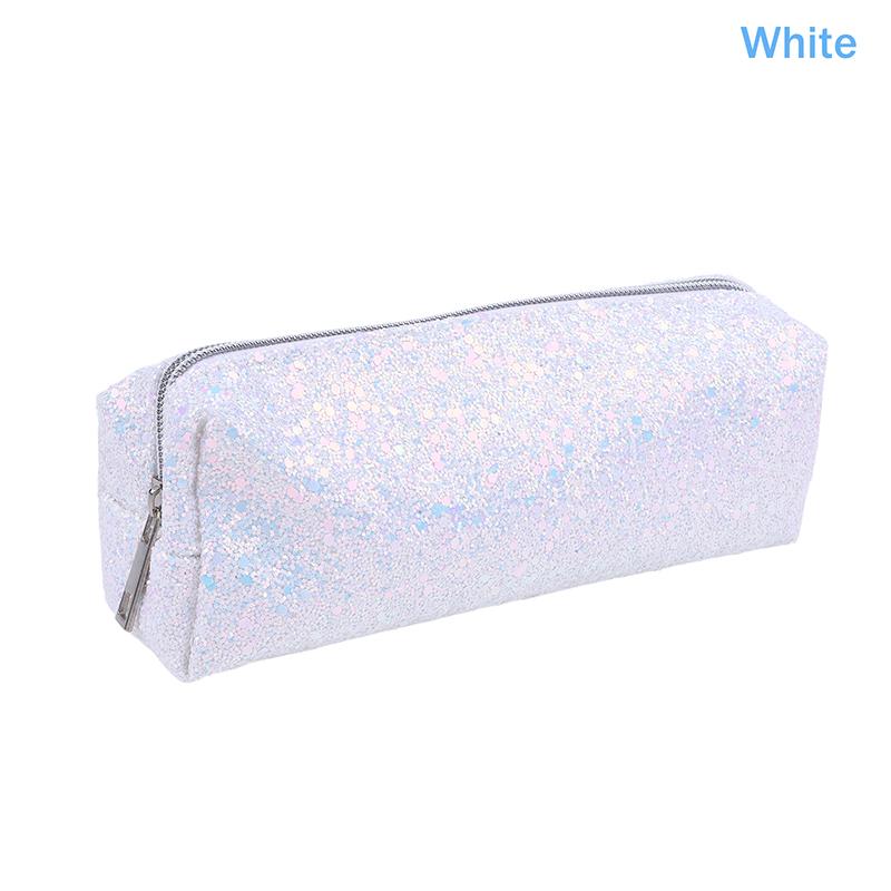 Kawaii Glitter Pencil Case Pencil Box Pencilcase Pencil Pouch Pencil Bag Stationery Supplies Sequin Makeup Bag Cosmetic Bag белый