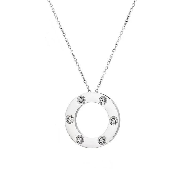 

LOVE Series High-Version Round Cake Six-Diamond Necklace - Niche Women s Light Luxury Pendant Design Gold Necklace with Six Diamonds