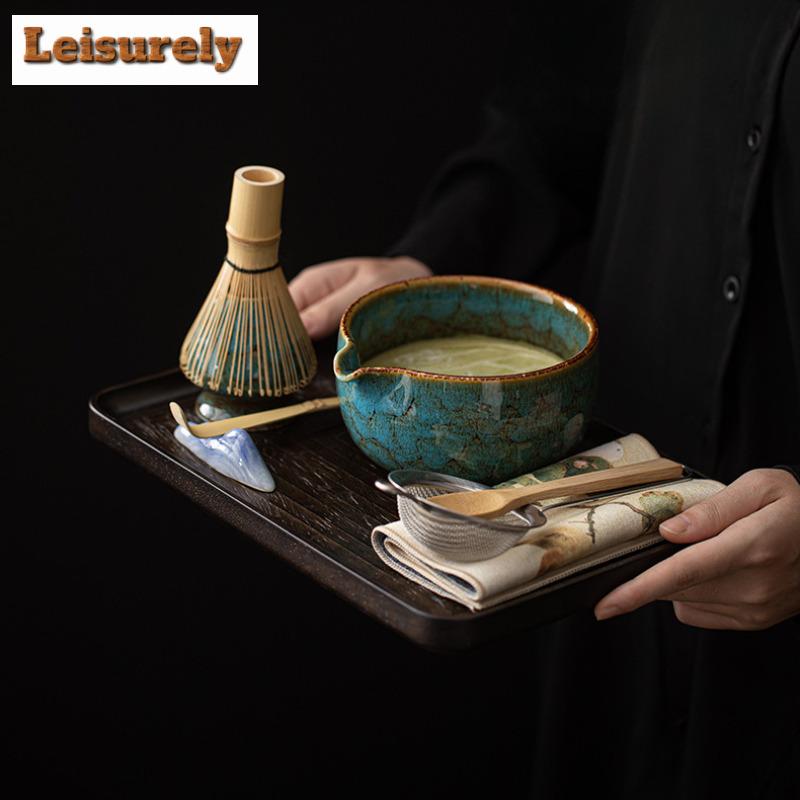 Kiln Fambe Flow Mouth Matcha Eight-piece Ceramic Tea Set With Whisk Stand Bowl Powder Sieve Filter Tea Services Drinkware Craft