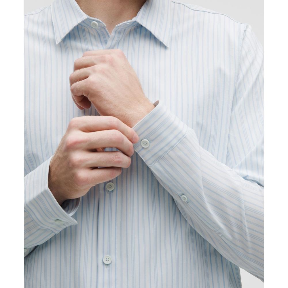 Lululemon New Venture Slim Fit Long Sleeve Shirt Sartorial Stripe Almost Blue Heathered Windmill