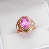 Anillos Clásicos de Oro Morado 585 Incrustados con Piedra Rosa para Mujer Chapado en Oro Rosa 14K Exquisito Anillo Elíptico Joyería de Boda