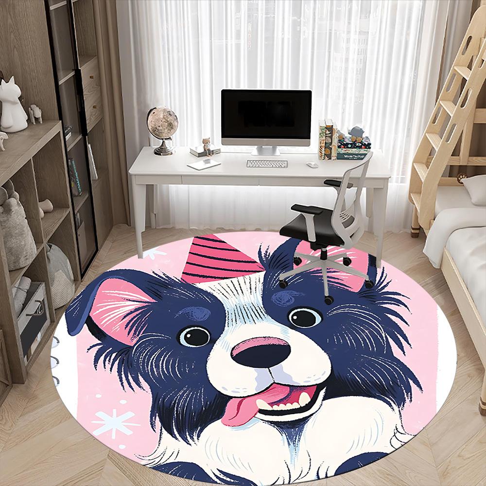 1PC Dogs Pet Office Round Area Rug, Mat Suitable ForOffice, Under Office Chairs Bedroom Living Room Home Decor, Room Deco