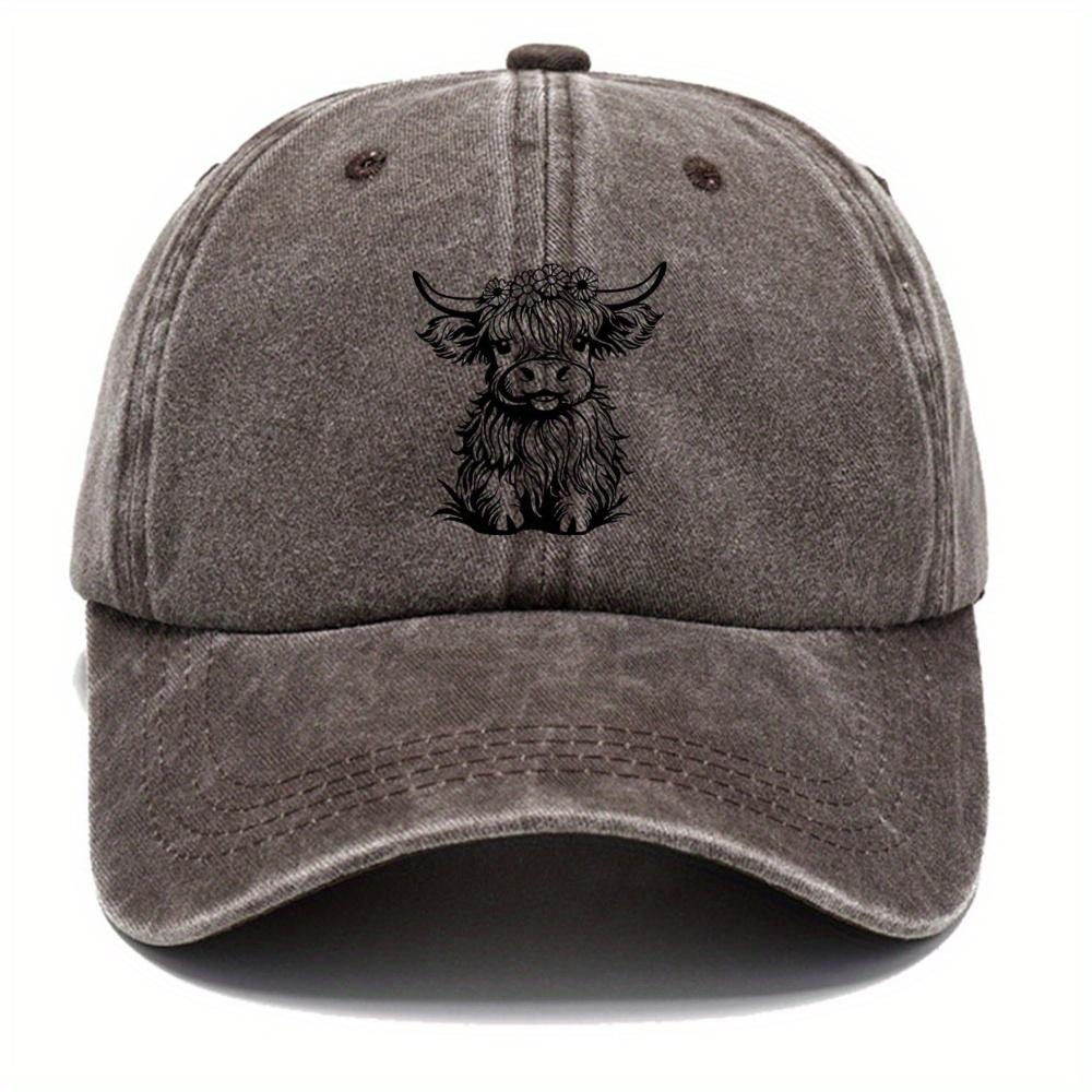 1Pack Of Cartoon Calf Print Washed Vintage Soft Top Sunshade Baseball Caps Unisex Versatile Baseball Caps