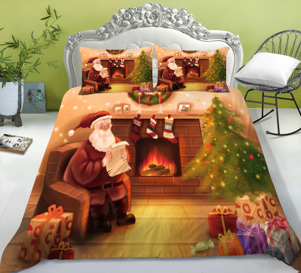 Christmas Quilt Cover Pillowcase Three-Piece Children'S Holiday Gift Cartoon Digital Printing Polyester