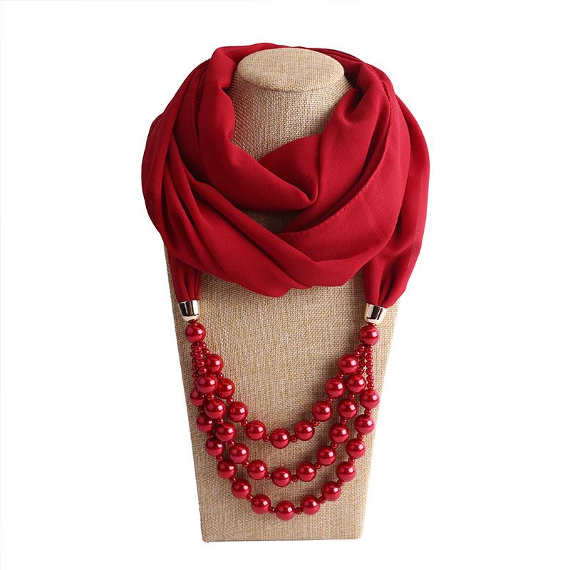 Elegant Chiffon Scarf Necklace with Double Layer Pearl Beads – Classic Women’s Fashion Accessory for Everyday & Formal Wear