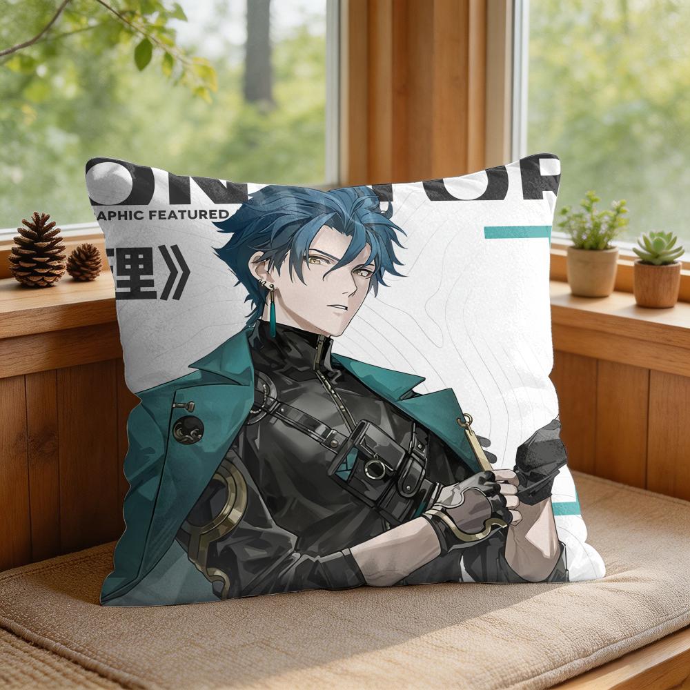 Ji Yan Wuthering Waves Cute Cushion Cover Square Short Plush Pillow Case Living Room Sofa Home Decor Funda X