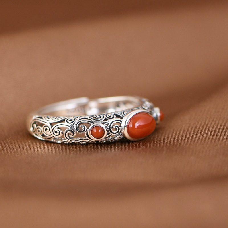 Adjustable Open Ring Men Women Vintage Bohemian Style Copper With Geometric Hollow Cloud Motif Retro Artisan