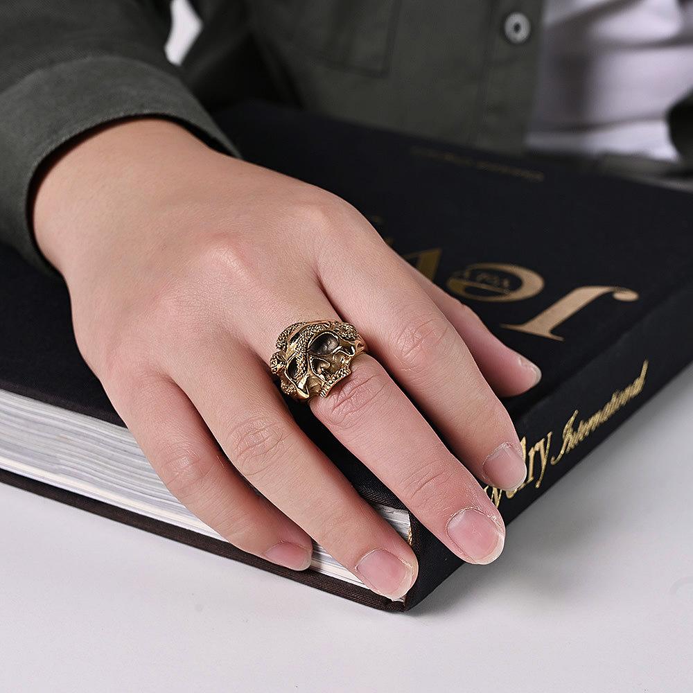 Gothic Stainless Steel Skull Snake Ring for Men Punk Hip Hop Steel/Gold Color Skull Rings Fashion Jewelry Gift Wholesale