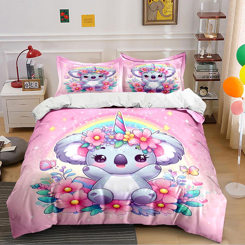 Süßes Koala Einhorn Bettwäsche Set Bettwäsche Bettbezug Set Bettbezug Kissenbezüge (1 * Bettbezug 2 * Kissenbezüge, ohne Bettdecke)