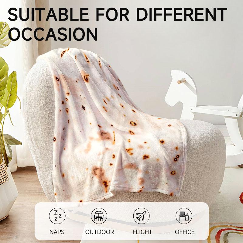 1 piece tortilla-themed beige flannel blanket, soft, suitable for sofa, bed, office, all-season use.
