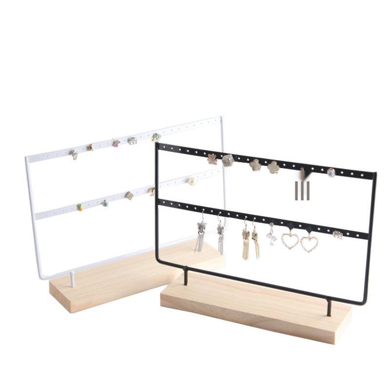 

Zhiyu Solid Wood & Iron Perforated Earring Display Stand White 2-Tier 46-Hole