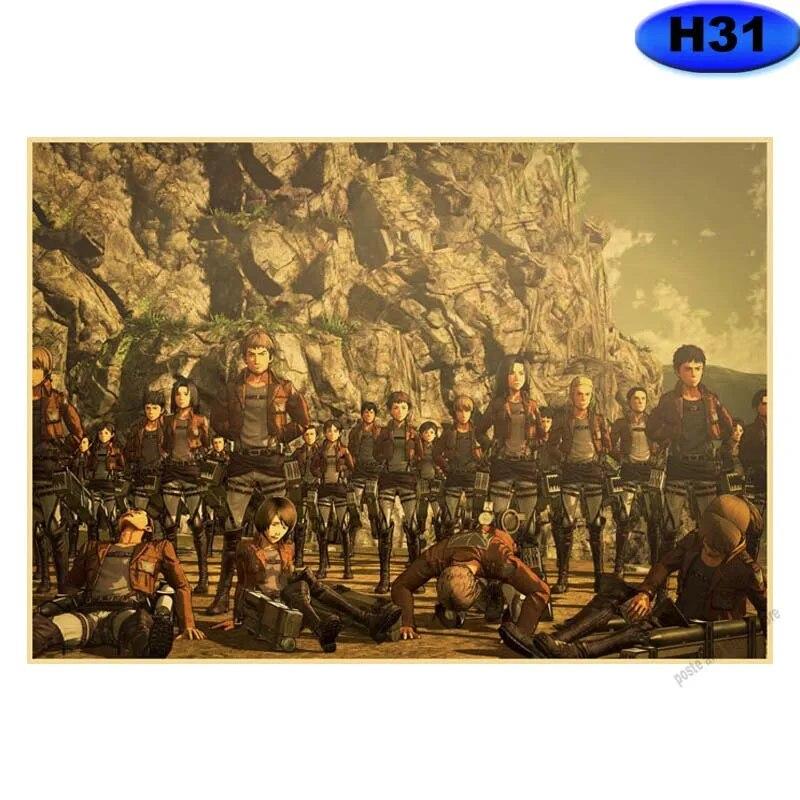 Attack on Titan Staffel 4 Poster Retro Kraftpapier Poster Wandaufkleber Home Anime Dekor Arbeitszimmer Bar Café Wandkunst Gemälde