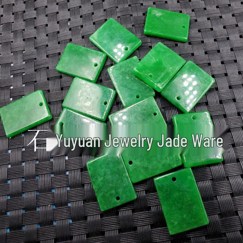 Bright Green Jade Ganqing Pendant - Full Jade Plaque Necklace 17*23mm Gold Clasp