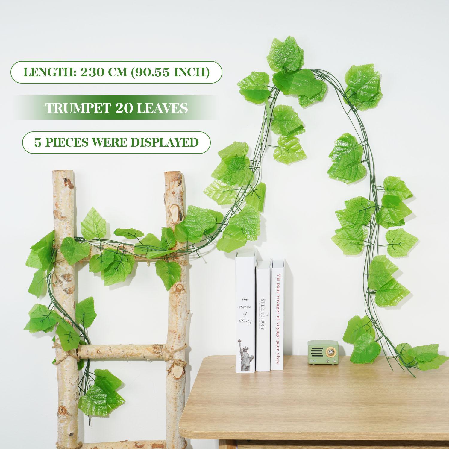 

Artificial Grape Leaf Green Vine Sweet Leaf Rattan Plastic Decor for Ceiling Vegetable Fruit Orchard Outdoor Wedding Pendant 1PCS