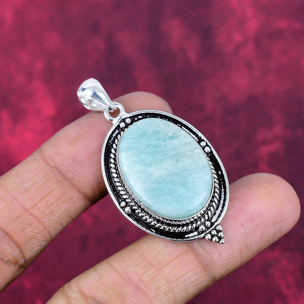 Amazonite Gemstone Jewelry, 925 Solid Sterling Silver Pendant, Handmade Boho Amazonite Pendant For Gift