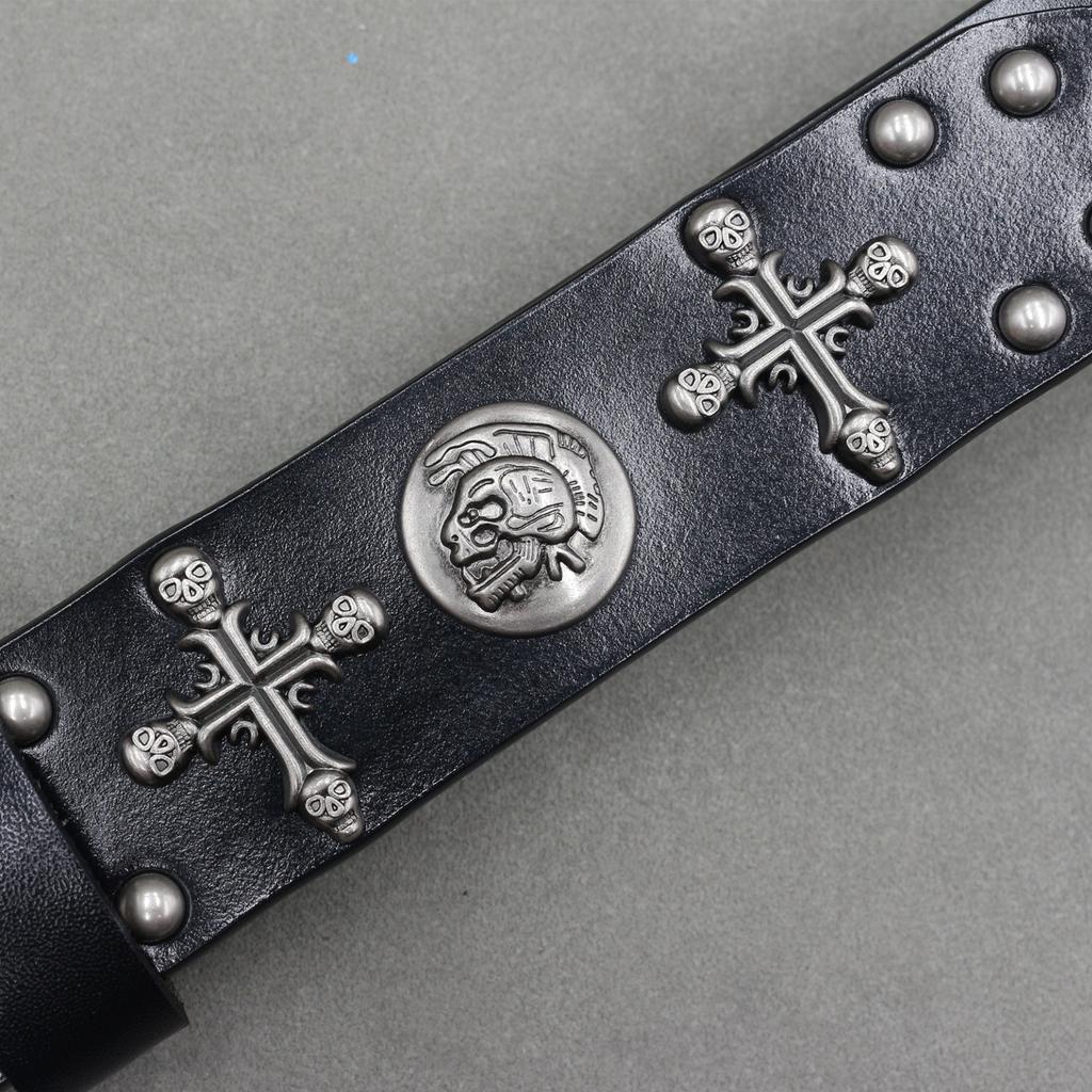 Cross Skeleton Cowhide Belt Men and Women Heavy Industry Trend Rivet Punk Style Nightclub