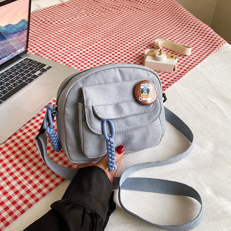 Canvas small bag women's new simple color girl shoulder bag casual women's crossbody mobile phone bag