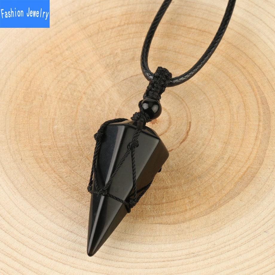 European And American Hand Woven Hexagonal Stone Pendant Accessories Women'S Powder Crystal Amethyst Necklace