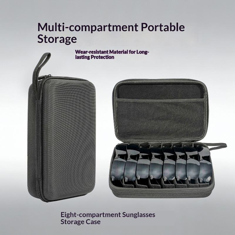 4/5/6/7/8 Compartments Adjustable Glasses Organizer, Portable Black Storage Bag Case For Travel, Sturdy Dividers Eyewear Box