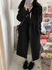 Korean Style Black Woolen Mid-Length Coat for Petite Women - 2025 Winter Edition