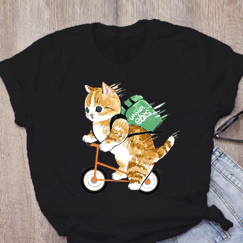 Dámské tričko Cute Cat Funny Cartoon Tričko Harajuku Graphic Ulzzang Tričko 90. léta Tisk Tričko Módní Estetický Top Tričko Žena