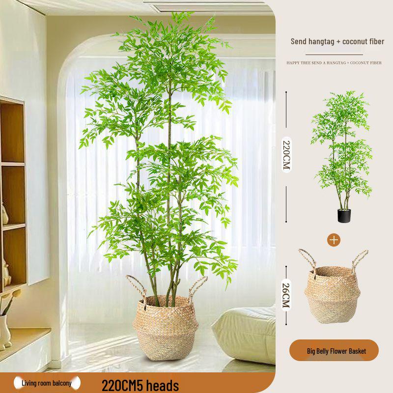 High-End Nandina Domestica Floor-Standing Faux Green Plant for Indoor Decoration