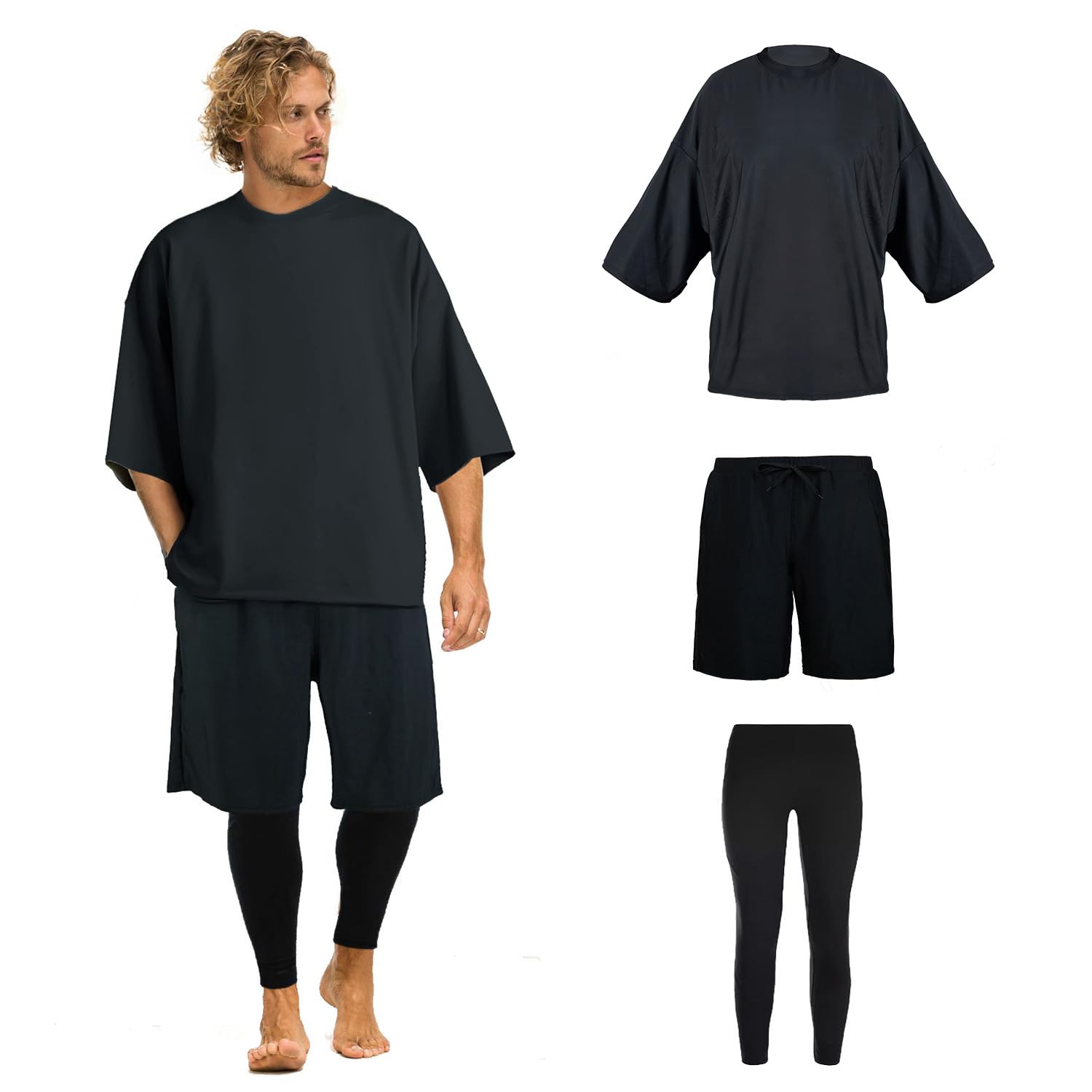 

Рашгард для серф-комплекта большого размера [ARMOTO] для мужчин, купальник, футболка, леггинсы, шорты, фитнес, из трех частей [защита от УФ-лучей, UPF50+,