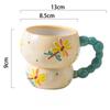 Cute and Creative Home Cup Decoration Hand-painted Relief Ceramic Breakfast Cup Large Capacity Oat Bowl Mug Cartoon Water Cup