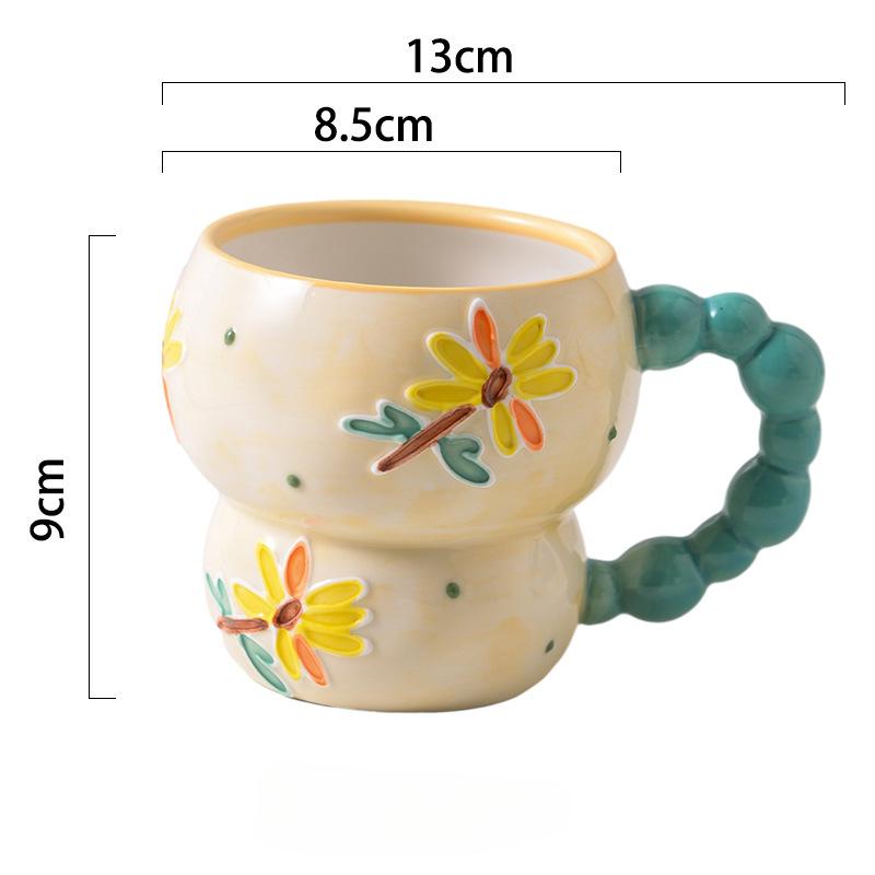 Cute and Creative Home Cup Decoration Hand-painted Relief Ceramic Breakfast Cup Large Capacity Oat Bowl Mug Cartoon Water Cup