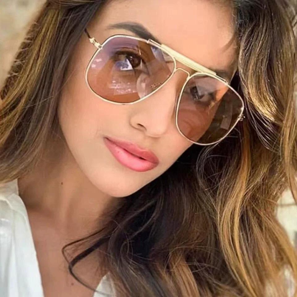 Vintage Pilot Sunglasses  New Oversized Fashion Double Bridge Outdoor Sun Glasses Trendy Brand Design Anti-UV Shades