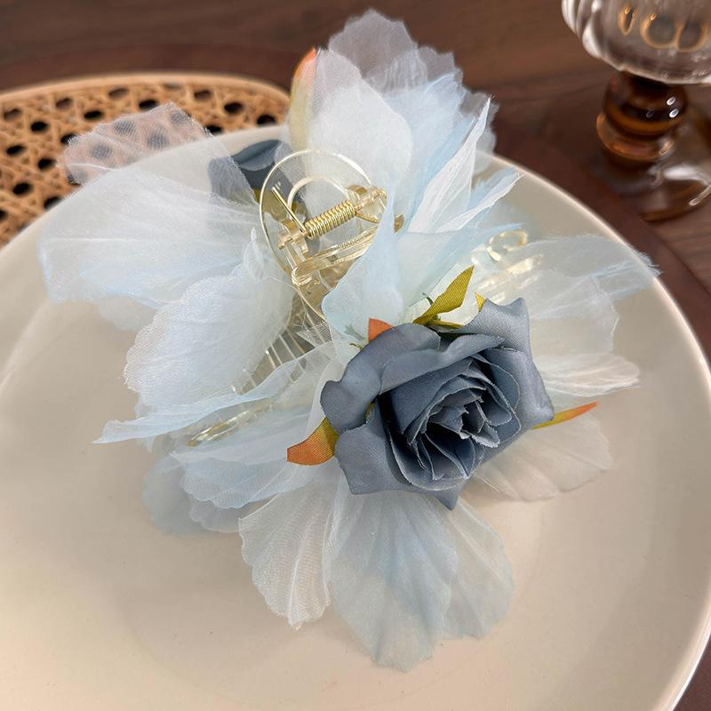 Super Fairy Flower Grab Clip New Mesh Rose Shark Clip Temperament Everything Hair Clip Headpiece