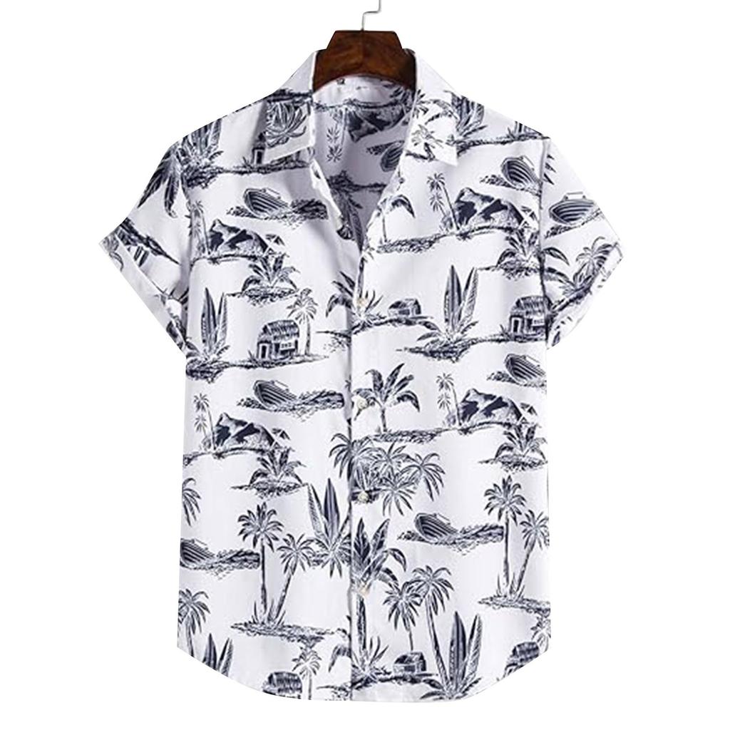 Men'S Hawaiian Print Shirt Mens Summer Fashion Casual Print Seaside Beach Shirt Shirt Short Sleeve