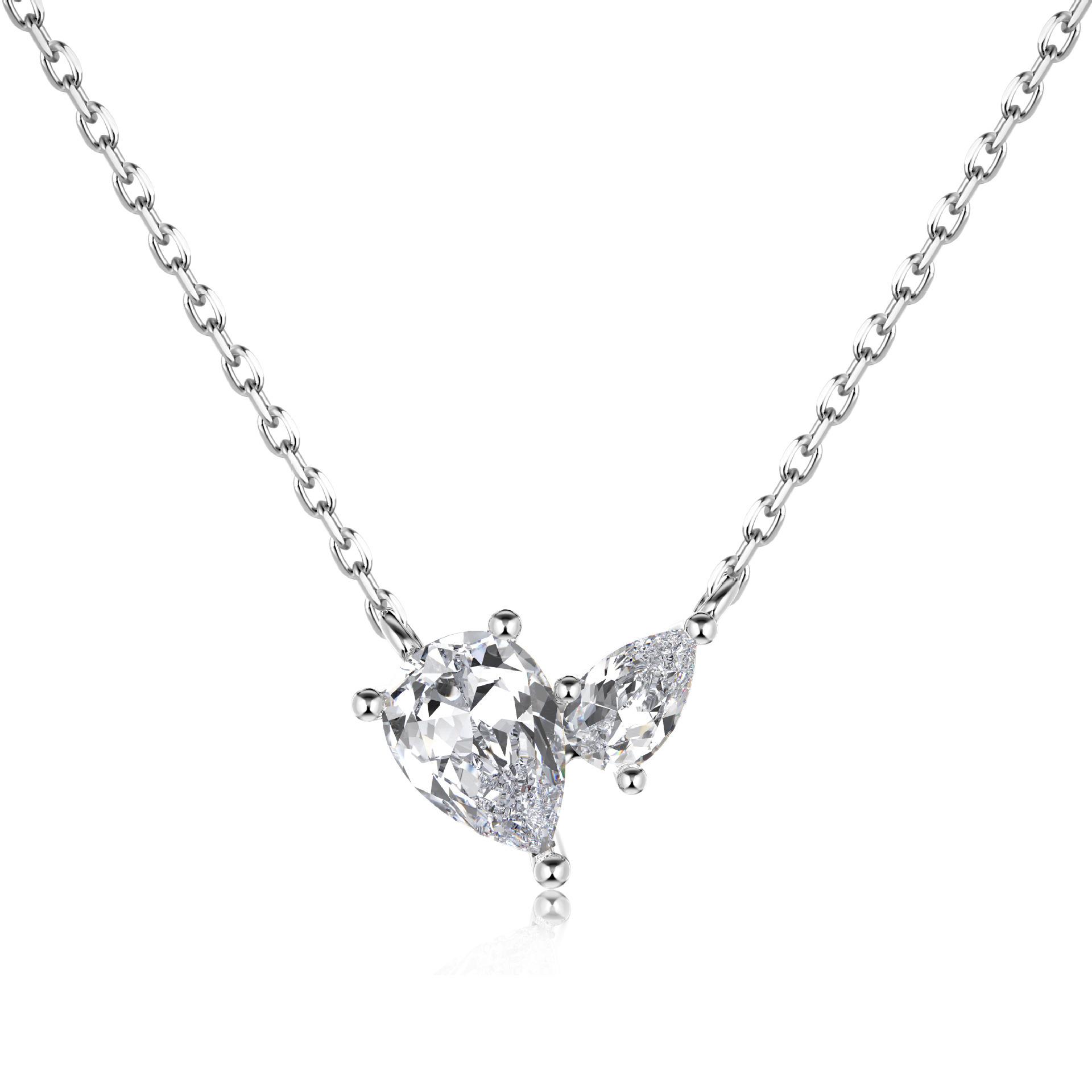 INS-style Best-selling S925 Sterling Silver Pendant Necklace Women s Exquisite Double Heart-shaped Pear-cut Zircon Design 925 silver