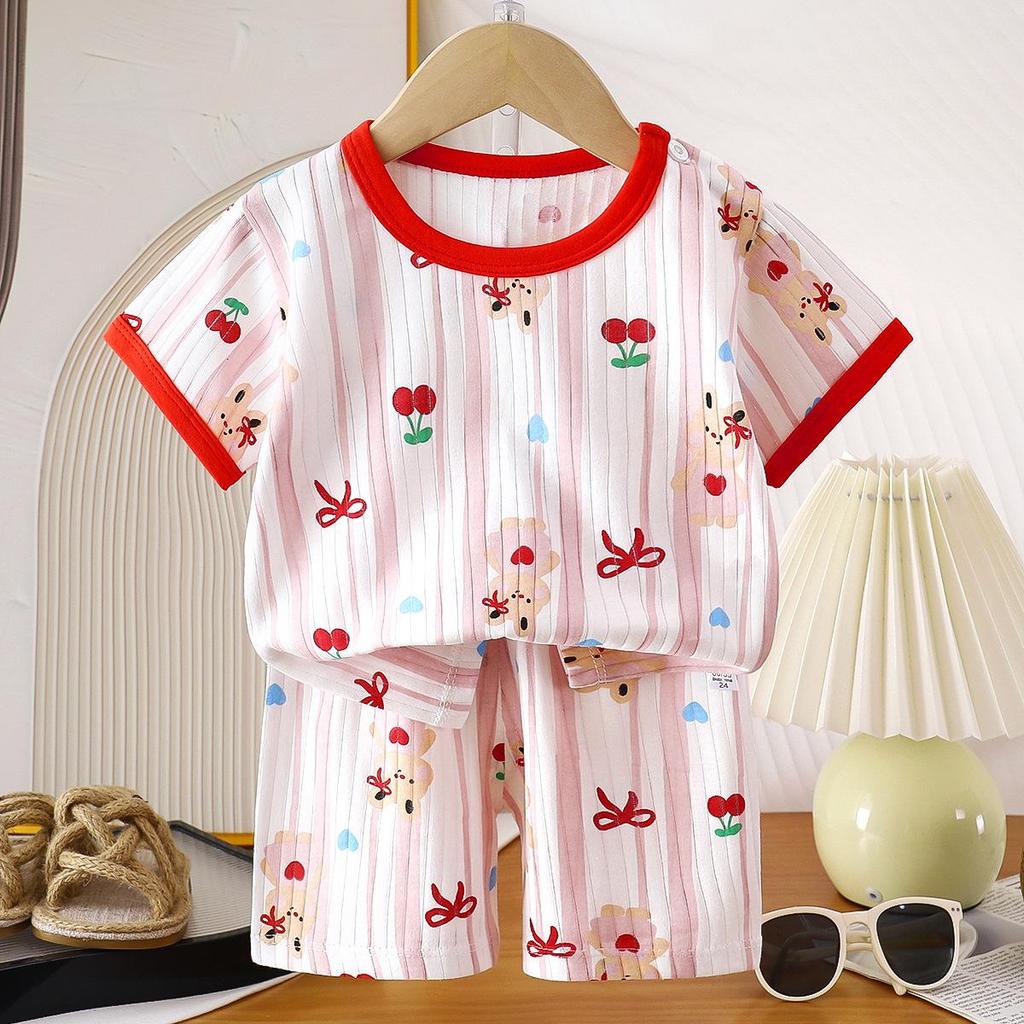 Kids' Cotton Short-Sleeved Set: Korean Style Summer Two-Piece for Girls and Boys