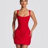 2026 New Women's Sexy Square Neck Sleeveless Bodycon Strap Waist-Cinching Short Dress
