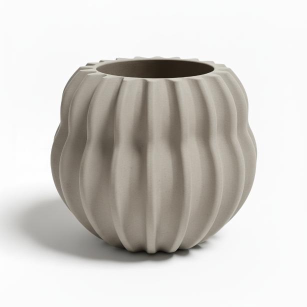 Modern gray barrel-shaped plant pot