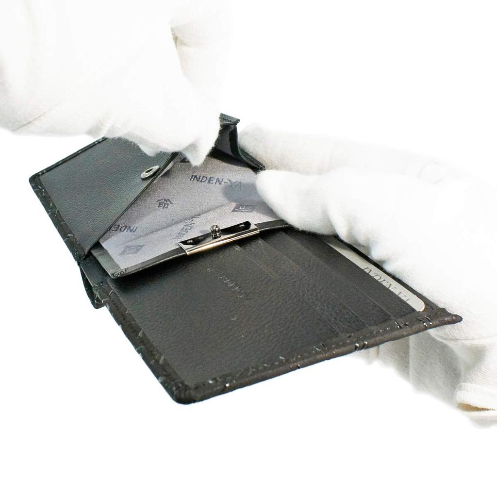 Inden Bifold Wallet Bill C Dünnes Hirschleder Schwarz x Schwarzlack Libellenmuster [Indenya] 2003-01-008