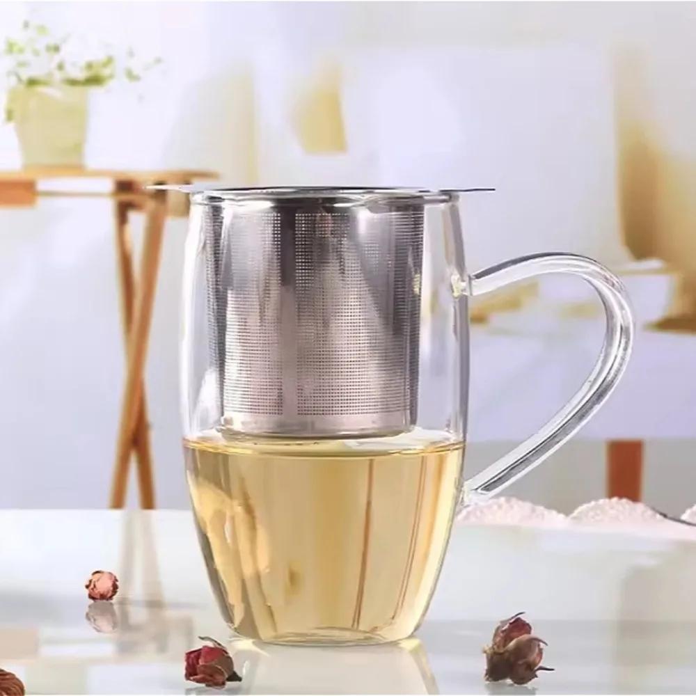 Stal Nierdzewna 304 Sitko do Herbaty Drobna Siatka Odporny na Ciepło Uchwyt Podwójny Pokrywka z Uszkami dla Domowych Miłośników Herbaty Domowe Sitko do Parzenia Herbaty