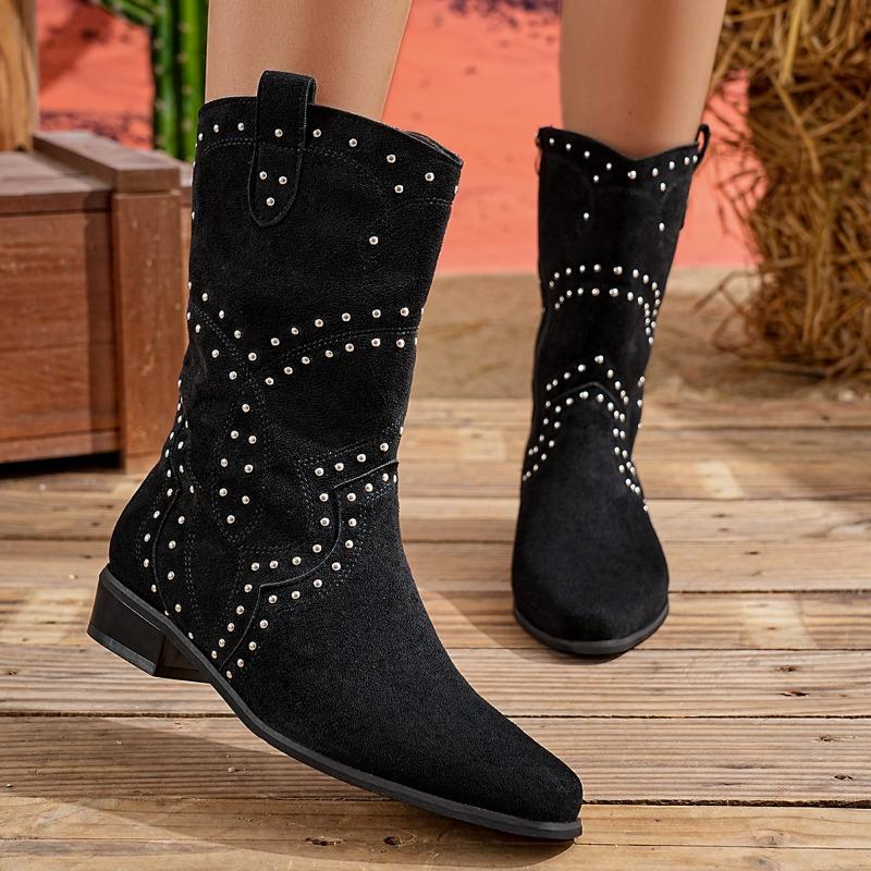 

Fashion Fashion Pointed Toe Suede Rivet Side Zipper Soft Sole Non-Slip Wear Resistant Autumn Booties for Women 42 чёрный