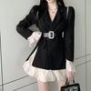 Womens Diamond-embellished Suit Set Fitted Blazer High-waist Mini Skirt Two-piece